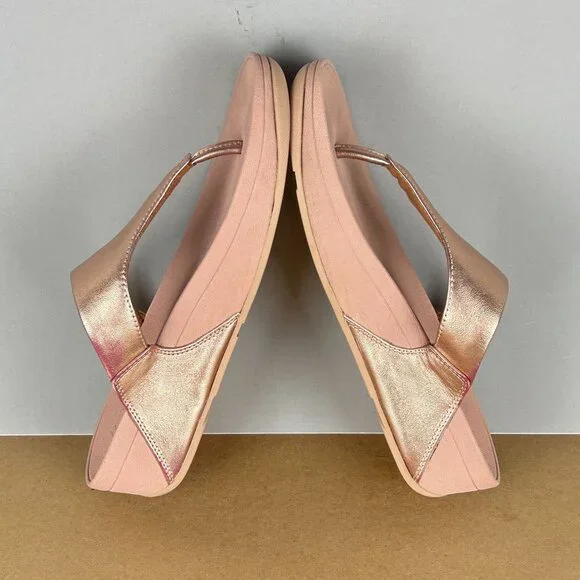 Fitflop Lulu Toe Post Thong Sandals Womens 7.5 Metallic Rose Gold Leather Casual - Picture 6 of 9